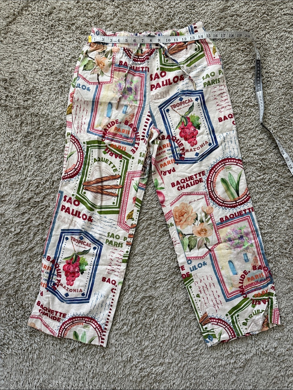 Tropical Stamp Print Wide-Leg Pants - Multi